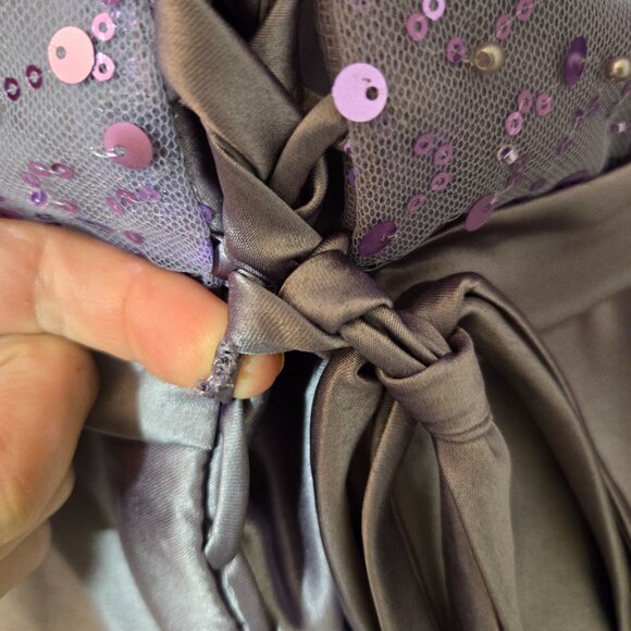 Sz 14 Unbranded Light Purple/Lavender Sequin Tulle & Satin Puff Long Sleeve Gown - Picture 7 of 13